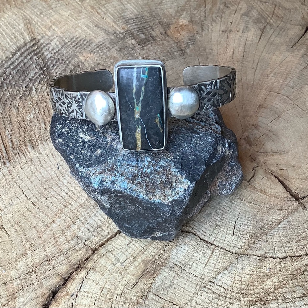 Sterling / stone Cuff Bracelet, up to 6” wrist